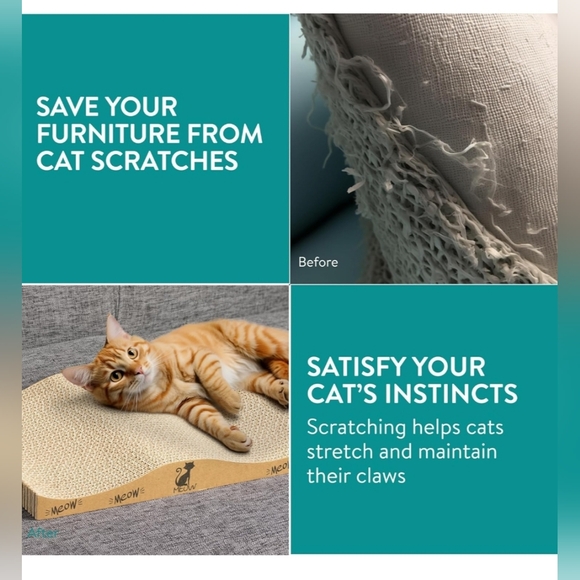 Navaris Cat Scratcher Set – 4-Pack Cardboard Mats - Picture 6 of 9